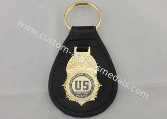 Messing personifiziertes ledernes Keychains mit Vergolden, US-Mittel-Leder-Schlüsselanhänger